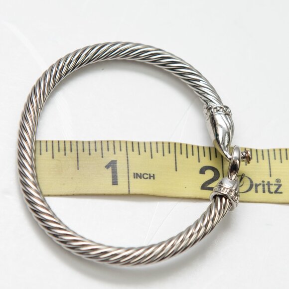 14K White Gold + 925 Sterling Silver Cable Buckle Bracelet Designer Style - Picture 5 of 9